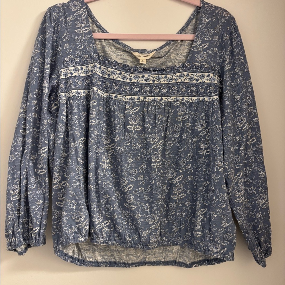 New Lucky Brand L cropped Floral Blue Women's Top boho